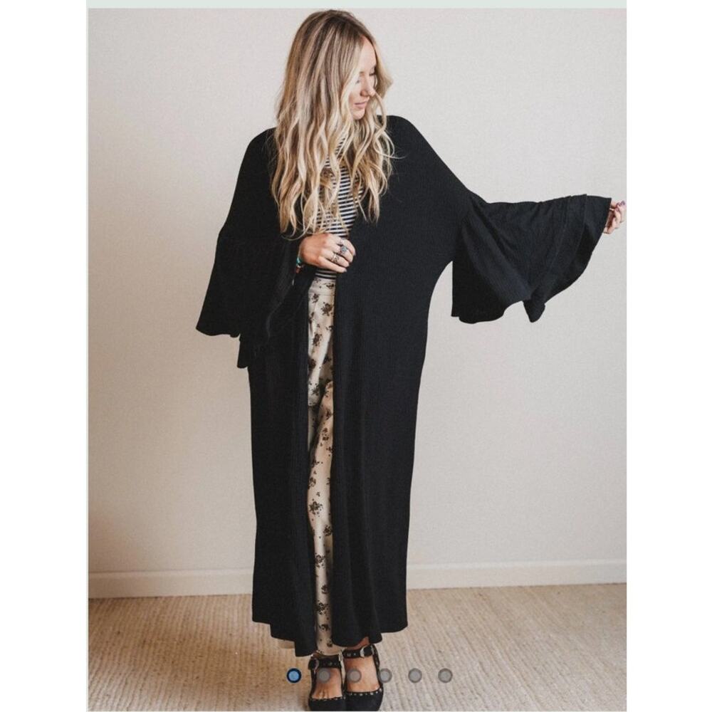 Three Bird Nest Radiant Ruffles Duster Cardigan - Black - Picture 6 of 6